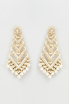 Gold Finish Kundan Polki Dangler Earrings