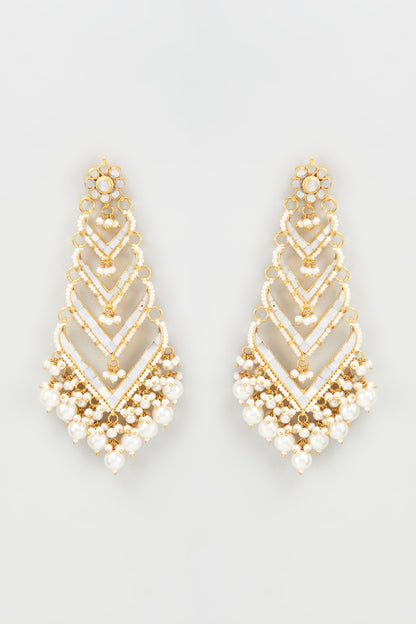 Gold Finish Kundan Polki Dangler Earrings
