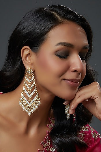 Gold Finish Kundan Polki Dangler Earrings