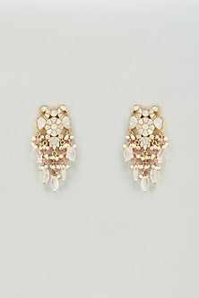 Gold Finish Kundan Polki & Mother of Pearls Dangler Earrings