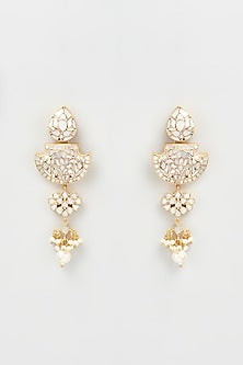 Gold Finish White Kundan Polki Dangler Earrings