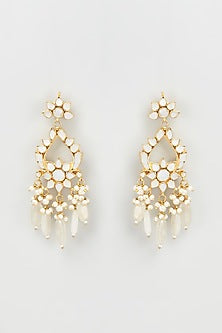 Gold Finish White Kundan Polki Dangler Earrings