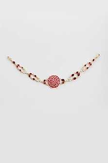 Gold Finish Red Kundan Polki Sheeshphool