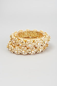 Gold Finish Kundan Polki Bangles (Set Of 2)