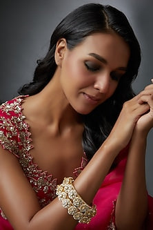 Gold Finish Kundan Polki Bangles (Set Of 2)