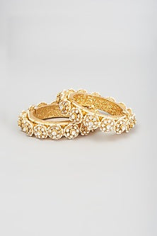 Gold Finish Kundan Polki Bangles (Set Of 2)
