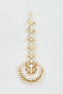 Gold Finish Kundan Polki & Mother Of Pearls Maang Tikka