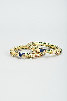 Gold Finish Kundan Polki Bangles (Set of 2)