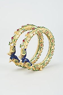 Gold Finish Kundan Polki Bangles (Set of 2)