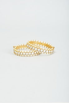 Gold Finish Kundan Polki Bangles (Set of 2)