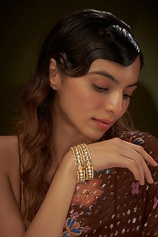 Gold Finish Kundan Polki Bangles (Set of 2)