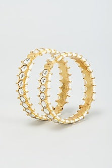 Gold Finish Kundan Polki Bangles (Set of 2)