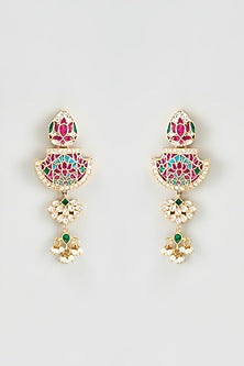 Gold Finish Kundan Polki & Multi-Colored Dangler Earrings