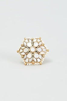 Gold Finish Mother Of Pearl Floral Ring