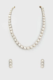 White Finish Kundan Polki Long Necklace Set