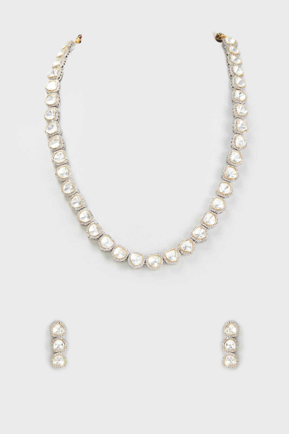 White Finish Kundan Polki Long Necklace Set