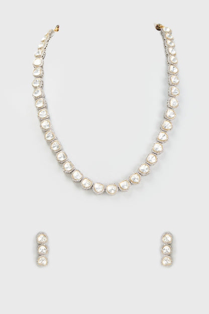White Finish Kundan Polki Long Necklace Set