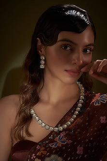 White Finish Kundan Polki Long Necklace Set