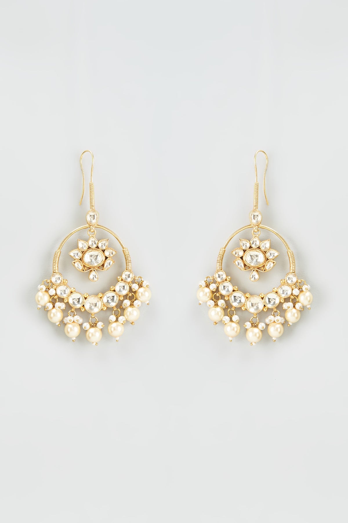 Gold Finish Kundan Polki Chandbali Earrings