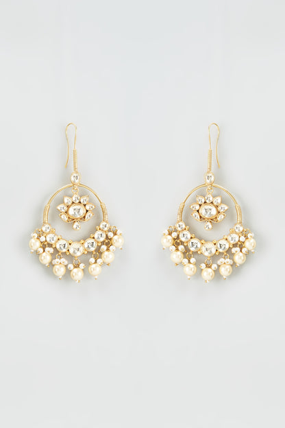 Gold Finish Kundan Polki Chandbali Earrings