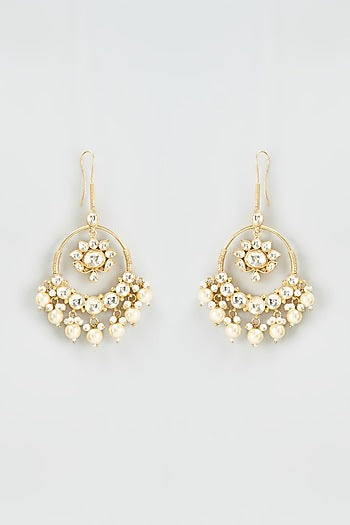 Gold Finish Kundan Polki Chandbali Earrings