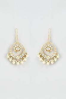 Gold Finish Kundan Polki Chandbali Earrings