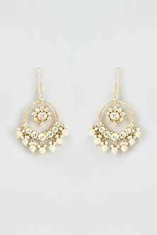 Gold Finish Kundan Polki Chandbali Earrings