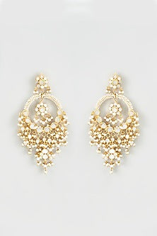 Gold Finish Kundan Polki & Mother of Pearl Chandbali Earrings