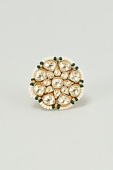 Gold Finish Kundan Polki Ring
