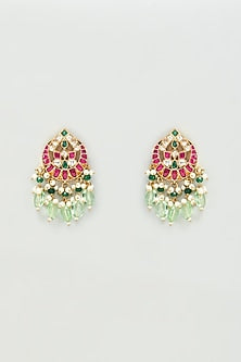 Gold Finish Red Stones & Kundan Polki Dangler Earrings