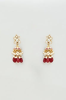 Gold Finish Kundan Polki & Red Stones Dangler Earrings