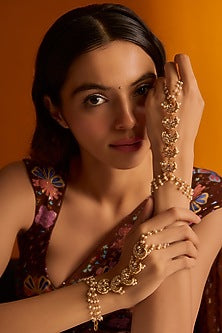 Gold Finish Kundan Polki Hathphool (Set of 2)