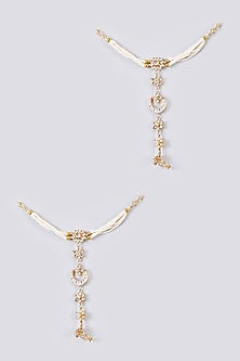 Gold Finish White Kundan Polki Hathphool (Set Of 2)