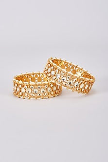 Gold Finish White Kundan Polki Bangles (Set Of 2)