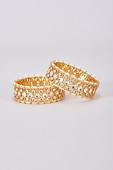 Gold Finish White Kundan Polki Bangles (Set Of 2)
