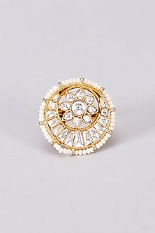 Gold Finish White Kundan Polki Ring