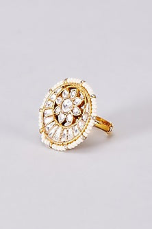 Gold Finish White Kundan Polki Ring