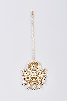 Gold Finish Kundan Polki & Pearl Maangtikka