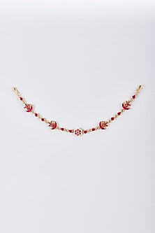 Gold Finish Red Kundan Polki Sheeshphool