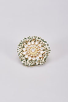 Gold Finish White Kundan Polki Ring