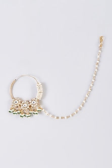 Gold Finish White Kundan Polki Nath