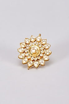 Gold Finish White Kundan Polki Ring
