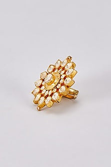 Gold Finish White Kundan Polki Ring
