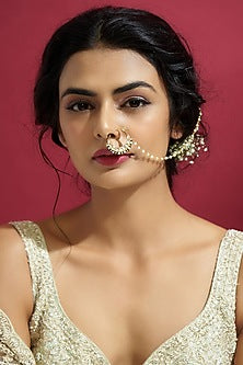 Gold Finish White Kundan Polki Nath