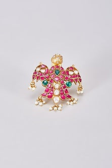 Gold Finish Red Kundan Polki Ring