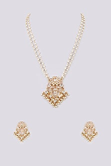 Gold Finish Kundan Polki Long Pendant Necklace Set