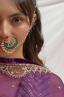 Gold Finish Green Kundan Polki Nath