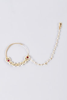 Gold Finish Red Kundan Polki Nath