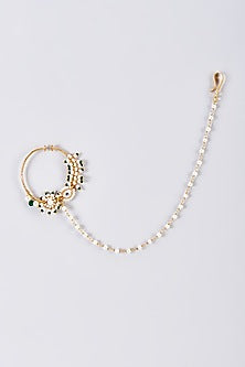 Gold Finish White Kundan Polki Nath