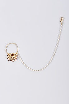 Gold Finish Red Kundan Polki Nath